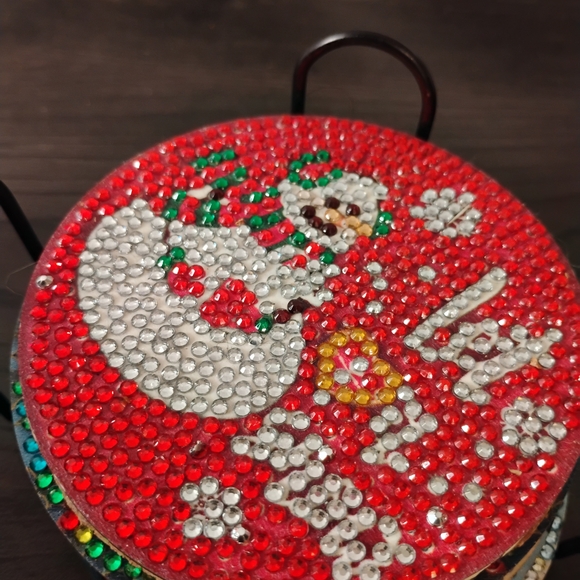 Holiday  Rhinestone Artwork Coasters/w Rack - Picture 2 of 10